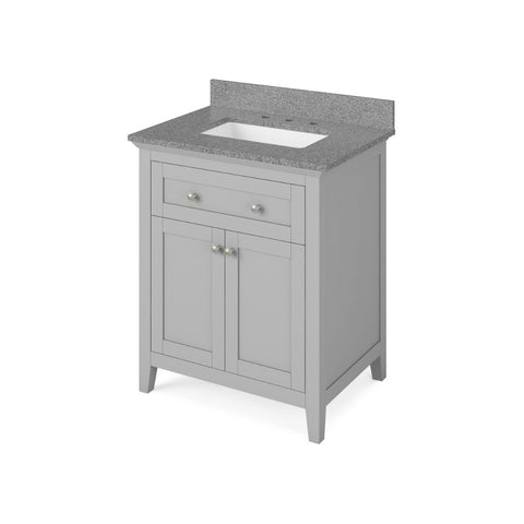 Image of Details of the 30" Grey Chatham Vanity, Steel Grey Cultured Marble Vanity Top, undermount rectangle bowl by Jeffrey Alexander | VKITCHA30GRSGR