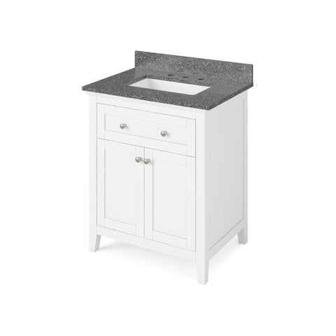 Image of Details of the 30" White Chatham Vanity, Boulder Cultured Marble Vanity Top, undermount rectangle bowl by Jeffrey Alexander | VKITCHA30WHBOR