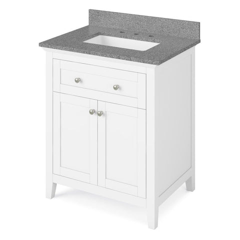 Image of Details of the 30" White Chatham Vanity, Steel Grey Cultured Marble Vanity Top, undermount rectangle bowl by Jeffrey Alexander | VKITCHA30WHSGR