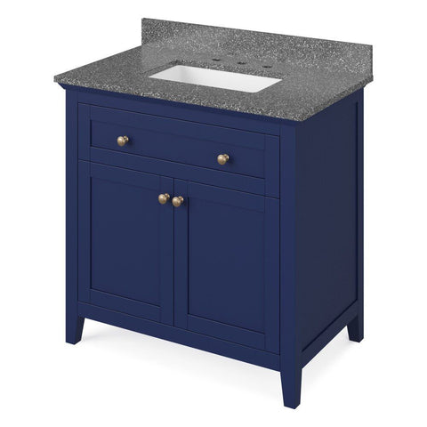 Image of Details of the 36" Hale Blue Chatham Vanity, Boulder Cultured Marble Vanity Top, undermount rectangle bowl by Jeffrey Alexander | VKITCHA36BLBOR