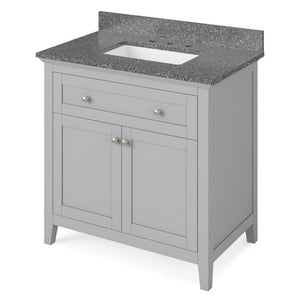 Details of the 36" Grey Chatham Vanity, Boulder Cultured Marble Vanity Top, undermount rectangle bowl by Jeffrey Alexander | VKITCHA36GRBOR