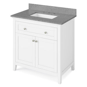Details of the 36" White Chatham Vanity, Steel Grey Cultured Marble Vanity Top, undermount rectangle bowl by Jeffrey Alexander | VKITCHA36WHSGR