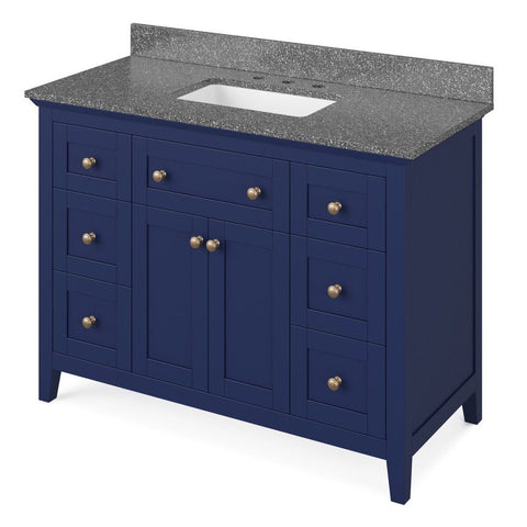 Image of Details of the 48" Hale Blue Chatham Vanity, Boulder Cultured Marble Vanity Top, undermount rectangle bowl by Jeffrey Alexander | VKITCHA48BLBOR