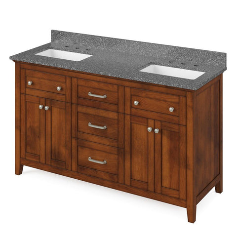 Image of Chatham Transitional Chocolate 60" Double Sink Vanity with Boulder Cultured Marble Top | VKITCHA60CHBOR