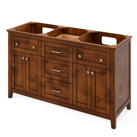 Image of Chatham Transitional Chocolate 60" Double Sink Vanity with Steel Grey Cultured Marble Top | VKITCHA60CHSGR