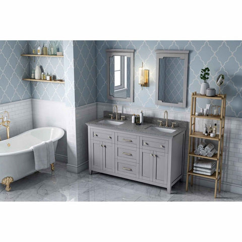 Image of Chatham Transitional Grey 60" Double Sink Vanity with Boulder Cultured Marble Top | VKITCHA60GRBOR
