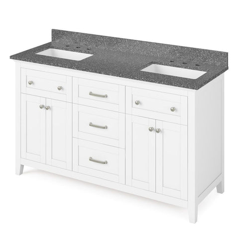 Image of Chatham Transitional White 60" Double Sink Vanity with Boulder Cultured Marble Top | VKITCHA60WHBOR
