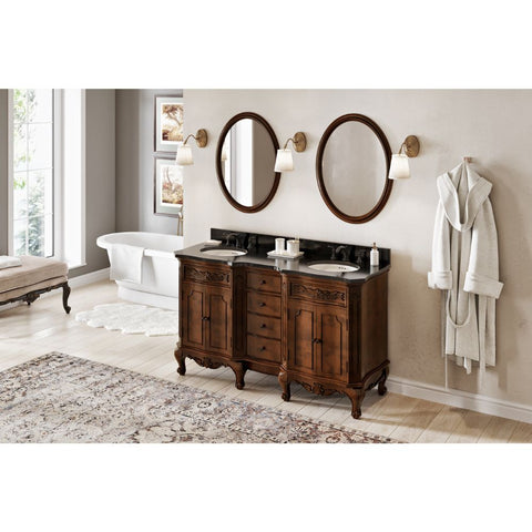 Image of Clairemont Traditional Nutmeg 60" Double Oval Sink Vanity with Black Granite Vanity Top | VKITCLA60NUBGO