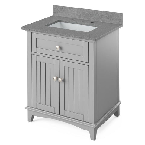 Image of Details of the 30" Grey Savino Vanity, Steel Grey Cultured Marble Vanity Top, undermount rectangle bowl by Jeffrey Alexander | VKITSAV30GRSGR