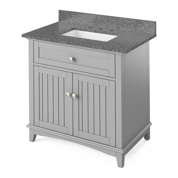 Savino Transitional Grey 36" Rectangle Sink Vanity with Boulder Cultur