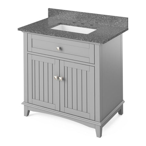 Image of Details of the 36" Grey Savino Vanity, Boulder Cultured Marble Vanity Top, undermount rectangle bowl by Jeffrey Alexander | VKITSAV36GRBOR