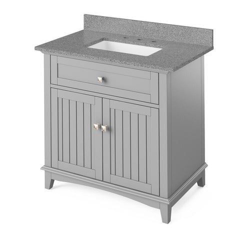 Image of Details of the 36" Grey Savino Vanity, Steel Grey Cultured Marble Vanity Top, undermount rectangle bowl by Jeffrey Alexander | VKITSAV36GRSGR