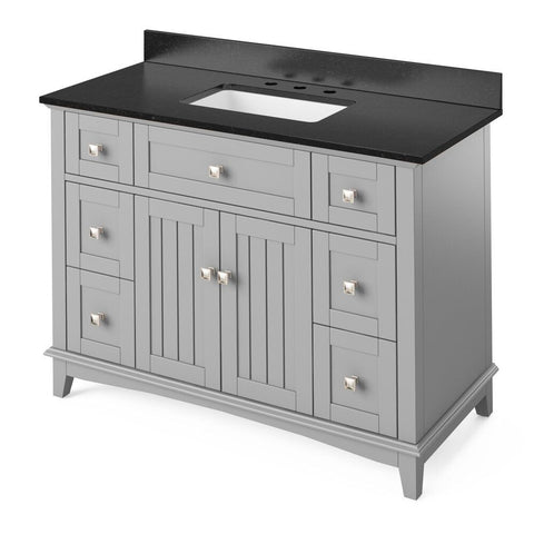 Image of Savino Transitional Grey 48" Rectangle Sink Vanity with Black Granite Top | VKITSAV48GRBGR