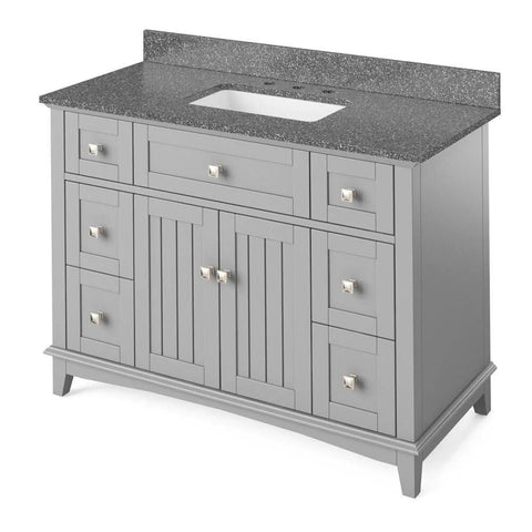 Image of Details of the 48" Grey Savino Vanity, Boulder Cultured Marble Vanity Top, undermount rectangle bowl by Jeffrey Alexander | VKITSAV48GRBOR