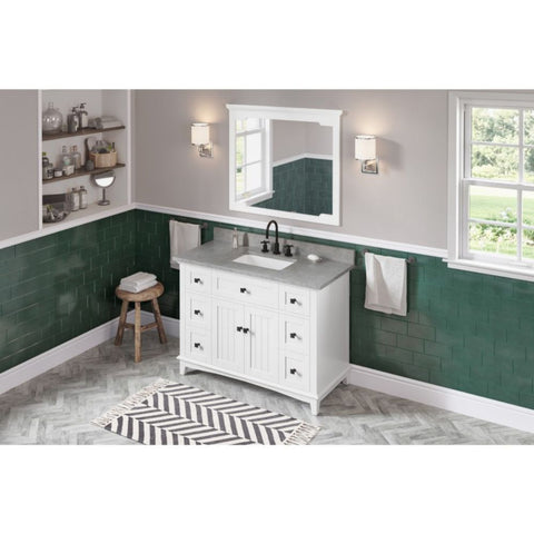 Image of Savino Transitional White 48" Rectangle Sink Vanity with Steel Grey Cultured Marble Top | VKITSAV48WHSGR