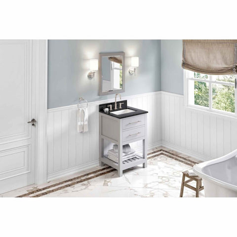 Image of Escape to the seaside with the Wavecrest vanity. Crisp, clean edges and a slatted bottom shelf evoke a coastal calm feeling.