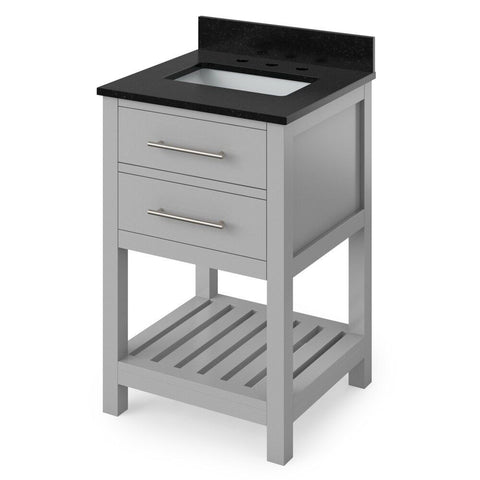 Image of Wavecrest Contemporary Grey 24" Rectangle Sink Vanity with Black Granite Top | VKITWAV24GRBGR