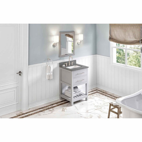 Image of Escape to the seaside with the Wavecrest vanity. Crisp, clean edges and a slatted bottom shelf evoke a coastal calm feeling.