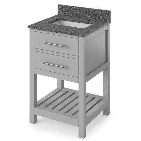 Image of Details of the 24" Grey Wavecrest Vanity, Boulder Cultured Marble Vanity Top, undermount rectangle bowl by Jeffrey Alexander | VKITWAV24GRBOR