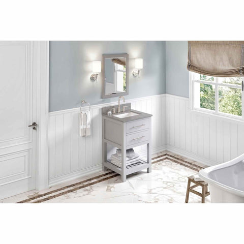 Image of Escape to the seaside with the Wavecrest vanity. Crisp, clean edges and a slatted bottom shelf evoke a coastal calm feeling.