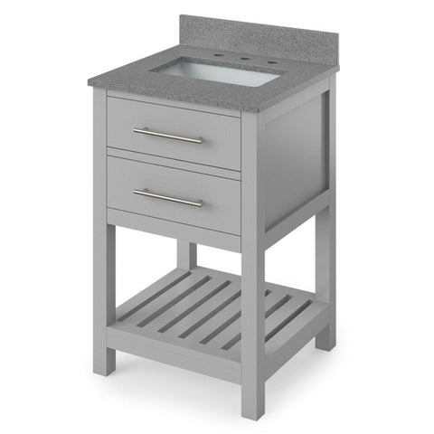 Image of Details of the 24" Grey Wavecrest Vanity, Steel Grey Cultured Marble Vanity Top, undermount rectangle bowl by Jeffrey Alexander | VKITWAV24GRSGR