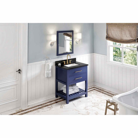 Image of Escape to the seaside with the Wavecrest vanity. Crisp, clean edges and a slatted bottom shelf evoke a coastal calm feeling.