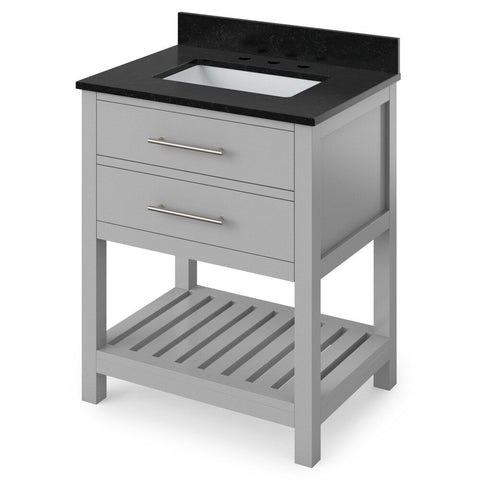 Image of Details of the 30" Grey Wavecrest Vanity, Black Granite Vanity Top, undermount rectangle bowl by Jeffrey Alexander | VKITWAV30GRBGR