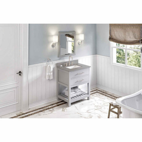 Image of Escape to the seaside with the Wavecrest vanity. Crisp, clean edges and a slatted bottom shelf evoke a coastal calm feeling.