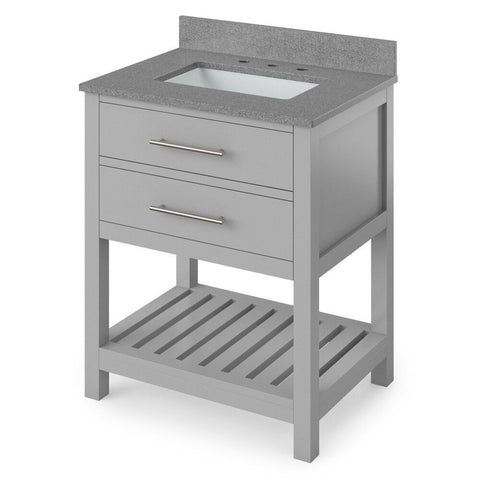 Image of Details of the 30" Grey Wavecrest Vanity, Steel Grey Cultured Marble Vanity Top, undermount rectangle bowl by Jeffrey Alexander | VKITWAV30GRSGR