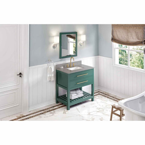Image of Escape to the seaside with the Wavecrest vanity. Crisp, clean edges and a slatted bottom shelf evoke a coastal calm feeling.