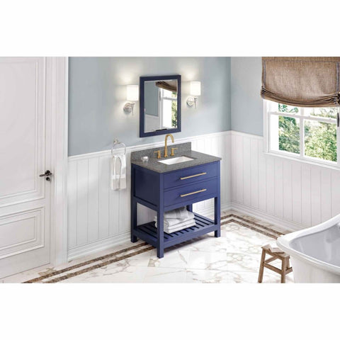 Image of Escape to the seaside with the Wavecrest vanity. Crisp, clean edges and a slatted bottom shelf evoke a coastal calm feeling.