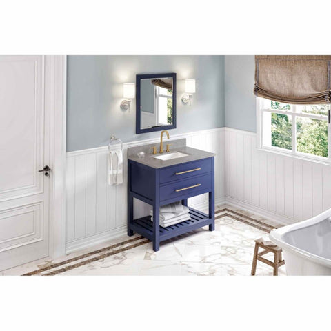 Image of Escape to the seaside with the Wavecrest vanity. Crisp, clean edges and a slatted bottom shelf evoke a coastal calm feeling.