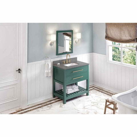 Image of Escape to the seaside with the Wavecrest vanity. Crisp, clean edges and a slatted bottom shelf evoke a coastal calm feeling.