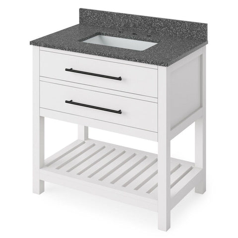 Image of Details of the 36" White Wavecrest Vanity, Boulder Cultured Marble Vanity Top, undermount rectangle bowl by Jeffrey Alexander | VKITWAV36WHBOR