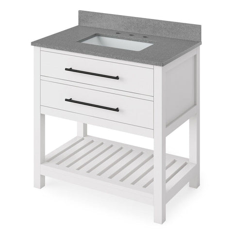 Image of Details of the 36" White Wavecrest Vanity, Steel Grey Cultured Marble Vanity Top, undermount rectangle bowl by Jeffrey Alexander | VKITWAV36WHSGR