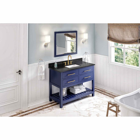 Image of Escape to the seaside with the Wavecrest vanity. Crisp, clean edges and a slatted bottom shelf evoke a coastal calm feeling.