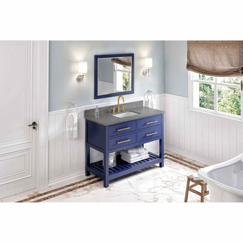Image of Escape to the seaside with the Wavecrest vanity. Crisp, clean edges and a slatted bottom shelf evoke a coastal calm feeling.