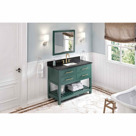 Image of Escape to the seaside with the Wavecrest vanity. Crisp, clean edges and a slatted bottom shelf evoke a coastal calm feeling.