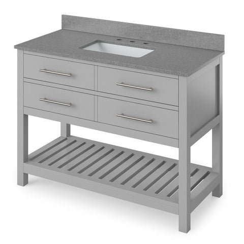 Image of Details of the 48" Grey Wavecrest Vanity, Steel Grey Cultured Marble Vanity Top, undermount rectangle bowl by Jeffrey Alexander | VKITWAV48GRSGR