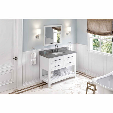 Image of Escape to the seaside with the Wavecrest vanity. Crisp, clean edges and a slatted bottom shelf evoke a coastal calm feeling.