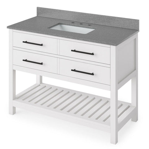 Image of Wavecrest Contemporary White 48" Rectangle Sink Vanity with Steel Grey Cultured Marble Top | VKITWAV48WHSGR