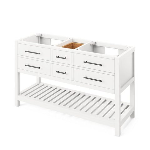Image of Tipout storage with two custom-sized hardwood trays and open slatted bottom shelf Extra storage provided by two center drawers