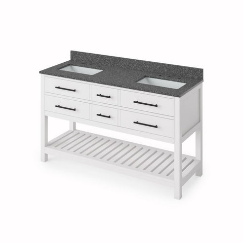 Image of Details of the Wavecrest Contemporary White 60" Double Rectangle Sink Vanity, Boulder Cultured Marble Top by Jeffrey Alexander | VKITWAV60WHSGR