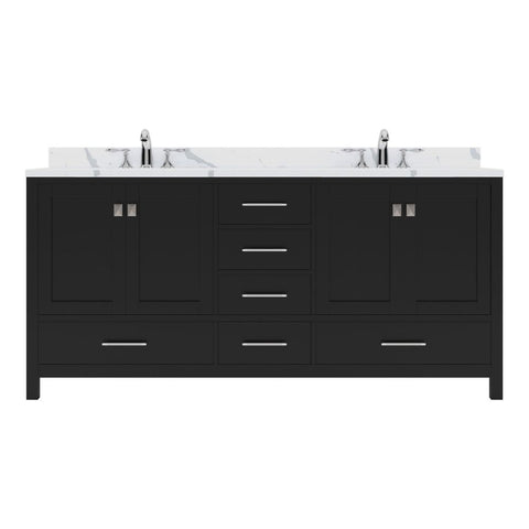 Image of Details of the Virtu USA Caroline Avenue 72" Double Bath Vanity in Espresso with Calacatta Quartz Top and Square Sinks | GD-50072-CCSQ-ES-NM