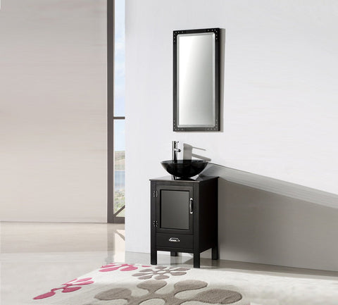 Image of 18.5" BLACK COLOR WOOD SINK VANITY WITH GLASS TOP-NO FAUCET WH5518-B