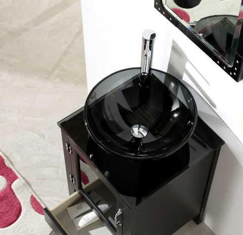 Image of 18.5" BLACK COLOR WOOD SINK VANITY WITH GLASS TOP-NO FAUCET WH5518-B