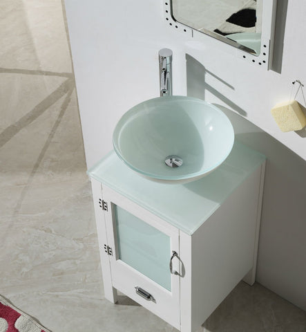 Image of 18.5" WHITE COLOR WOOD SINK VANITY WITH GLASS TOP-NO FAUCET WH5518-W