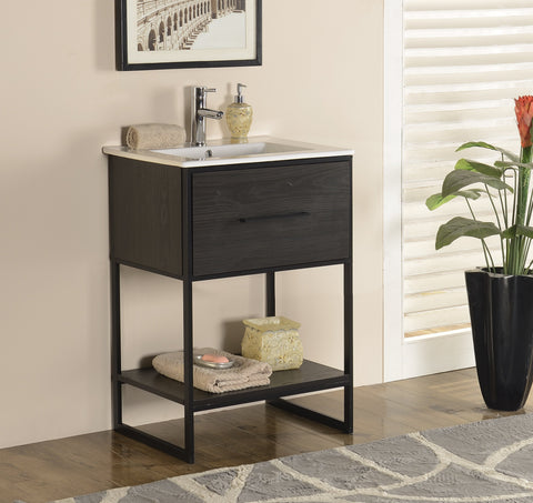 Image of 24" ANTIQUE ESPRESSO FINISH SINK VANITY WITH BLACK METAL FRAME WH7024-EB
