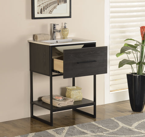 Image of 24" ANTIQUE ESPRESSO FINISH SINK VANITY WITH BLACK METAL FRAME WH7024-EB