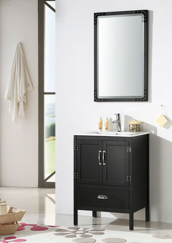 Image of 24" BLACK COLOR WOOD SINK VANITY WITH CERAMIC TOP-NO FAUCET WH5624-B